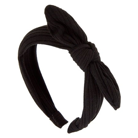 Ribbed Knotted Bow Headband - Black | Claire's US