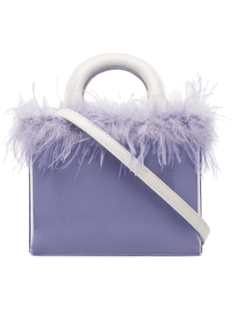 Staud Purple Nic Feather Embellished Patent Leather Tote Bag | ModeSens