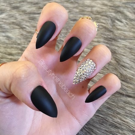 black rhinestone stiletto nails