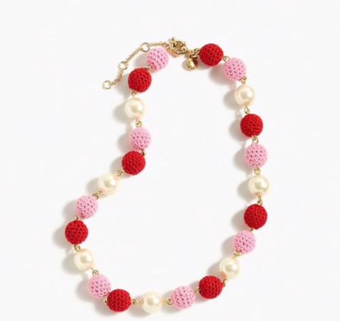 J.Crew CROCHET BEAD NECKLACE! Color: CERISE Pink Red Pearl | eBay