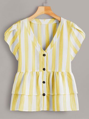 Striped Tiered Layer Blouse | SHEIN