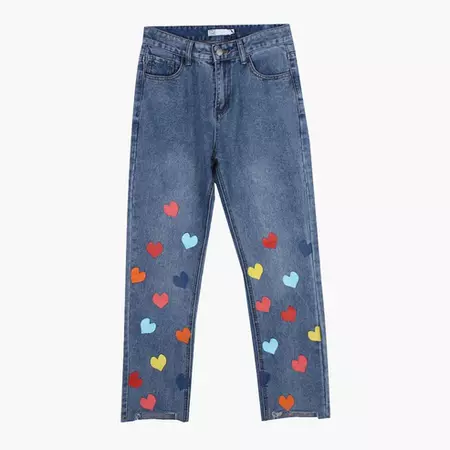 Colored Hearts Kidcore Aesthetic Jeans • Aesthetic Clothes