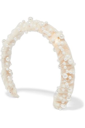 LELET NY | Bleeker faux pearl-embellished gold-tone, satin and tulle headband | NET-A-PORTER.COM