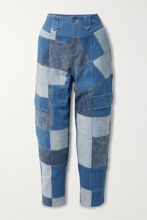 Mid denim + NET SUSTAIN patchwork organic tapered jeans | Stella McCartney | NET-A-PORTER