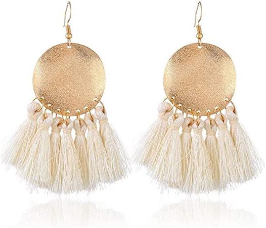 Amazon.com: Stamping Tassel Earrings Bohemian Tassle Drop Earrings Hanging Fashion Jewelry for Women-white: Clothing, Shoes & Jewelry