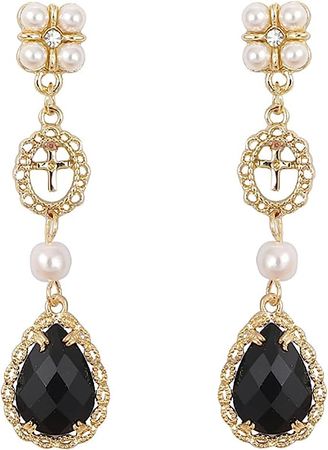 Amazon.com: Black Vintage Pearl Earrings Black Earrings for Women Pearl Drop Earrings Teardrop Chandelier Long Dangle Earrings Baroque Earrings Bohemian Earrings (Black -Gold): Clothing, Shoes & Jewelry