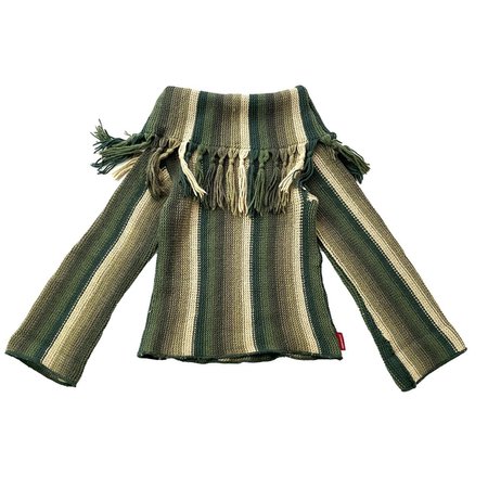 Miss Sixty Green Knit Striped Tassel Sweater