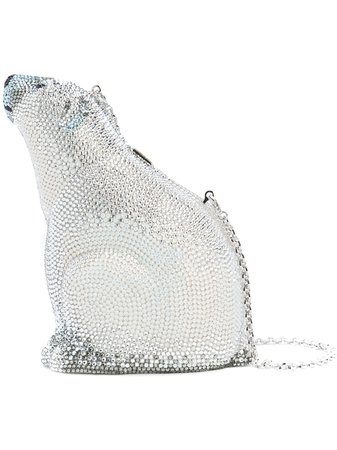 JUDITH LEIBER COUTURE Silver-toned crystal Blanc Polar bear bag