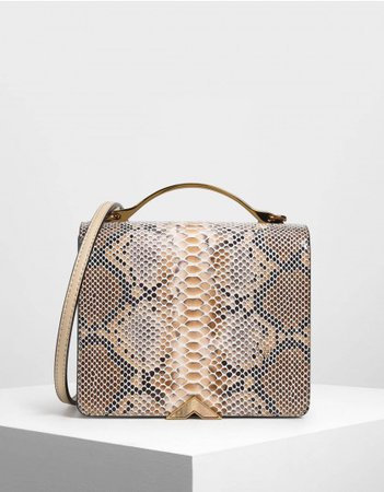 Brown Snake Print Top Handle Bag | CHARLES & KEITH NZ