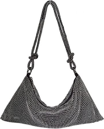 Sparkly Rhinestone Evening Bags for Womens, Chic Crystal Evening Purse Shiny Hobo bags Handbag Black Silver: Handbags: Amazon.com