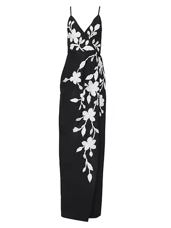 Shop Carolina Herrera Sleeveless Floral-Embroidered Column Gown | Saks Fifth Avenue