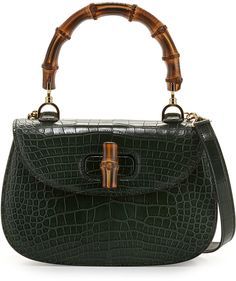 Gucci Bamboo Classic Small Crocodile Bag, Emerald Green