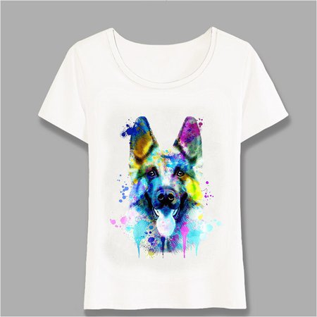 Deutsch Shepherd Aquarell Kunst Brillante Farbe T Shirt Nette Frauen T Shirt Cool Dog Design Mädchen Tops Weiß Casual Tees harajuku|T-Shirts| - AliExpress