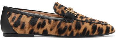 Embellished Leather-trimmed Leopard-print Calf-hair Loafers - Leopard print