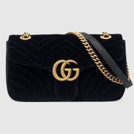 GG Marmont velvet shoulder bag in Black chevron velvet with heart | Gucci Women's Shoulder Bags