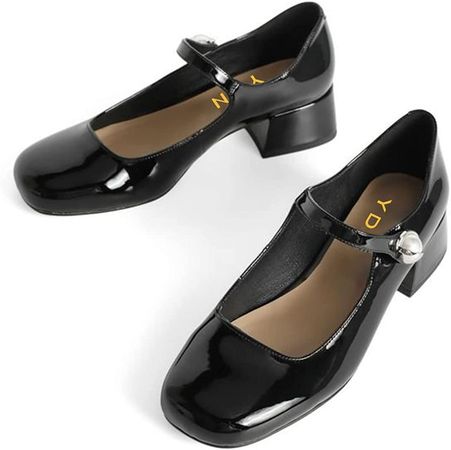 Amazon.com | YDN Women Pearl Buckle Closed Toe Mary Janes Chunky Low Heel Pumps Casual Office Date Shoes Size 4-15 US | Pumps