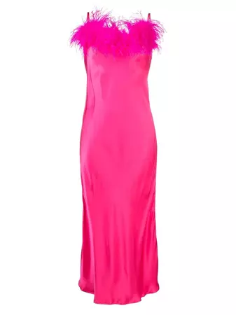 Sleeper Pink Feather Trim Sleeveless Dress - Farfetch
