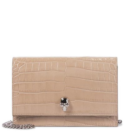 *clipped by @luci-her* Alexander McQueen Skull Mini Croc-effect Beige Leather Shoulder Bag - Tradesy