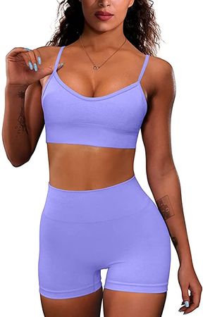 OQQ Yoga Outfit for Women Seamless 2 Piece Workout Gym High Waist Leggings with Sport Bra Set Lavender Purple at Amazon Women’s Clothing store