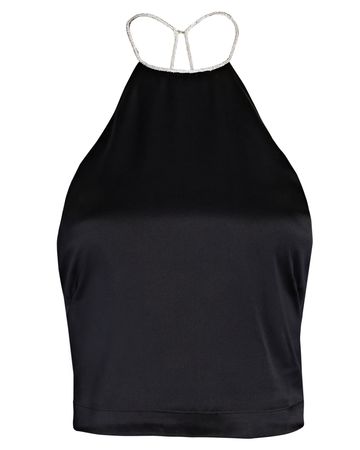 BACKGROUNDE NYC Esther Crystal-Embellished Silk-Charmeuse Top in black | INTERMIX®