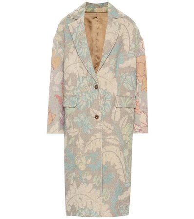 Floral-printed jute-blend coat