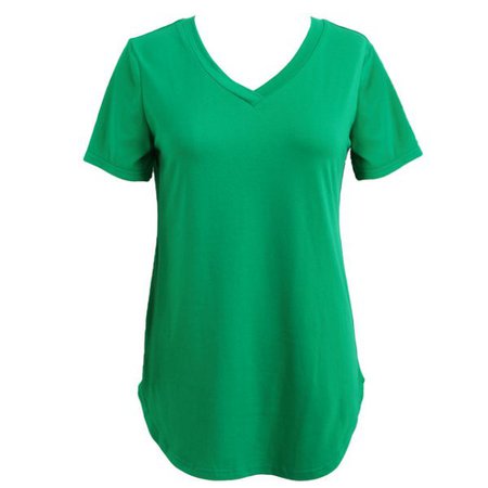Women's T-shirt Summer Plus Size Tee Basic Shirts Women Solid V Neck Short Sleeve Long - MakeupAHM