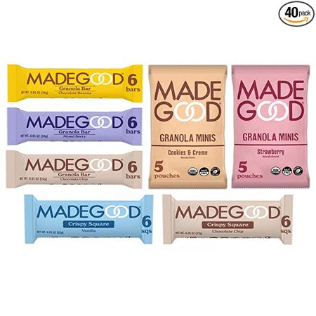 MadeGood Healthy Snacks Variety Pack, 40 Ct - Organic Assortment of Granola Bars, Granola Mini Snack Packs, Crispy Squares; Individually Wrapped Snacks : Grocery & Gourmet Food