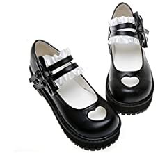 Japanese Sweet Lolita Hollow Heart Maid Cosplay Platform Mary Jane Flat Shoes Black: Amazon.co.uk: Shoes & Bags