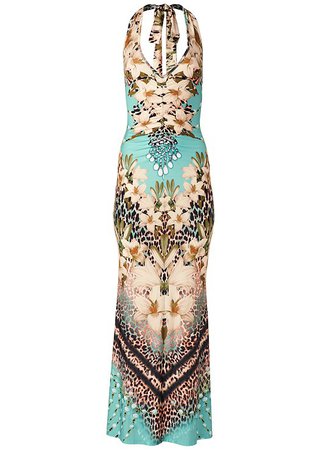 Printed Maxi Dress in Turquoise Multi | VENUS