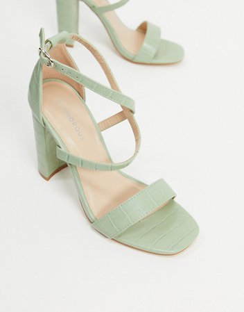 Glamorous block heeled sandal in mint green mock croc | ASOS