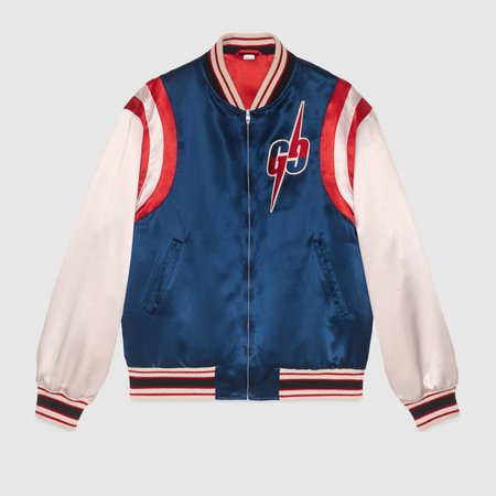 Blue / White Acetate Bomber Jacket With GG Blade | GUCCI® International