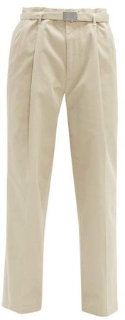 Pleated Cotton Blend Twill Trousers - Womens - Beige