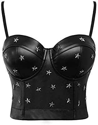 Charmian Women’s Steampunk Gothic Punk Stars Rivet Studded Faux Leather Push Up Bustier Crop Top Bra Black 40: Amazon.ca: Sports & Outdoors
