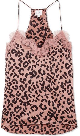 The Racer Lace-trimmed Leopard-print Silk-charmeuse Camisole - Blush