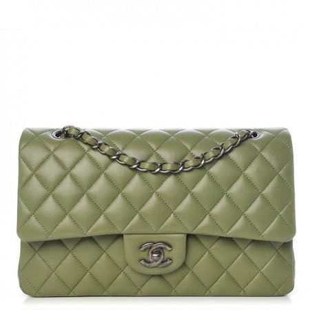 CHANEL Lambskin Quilted Medium Double Flap Green 287078
