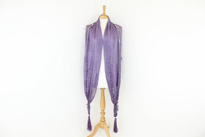 Antique Edwardian purple silk long shawl stole embroidered | Etsy