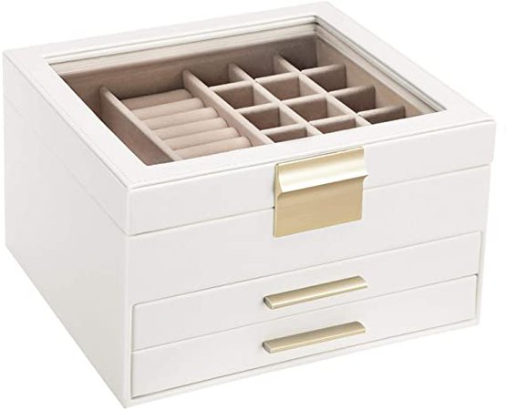 Amazon.com: SONGMICS Jewelry Box with Glass Lid, christmas gifts, 3-Layer Jewelry Organizer with 2 Drawers, Gift for Loved Ones, White UJBC239WT: Home Improvement