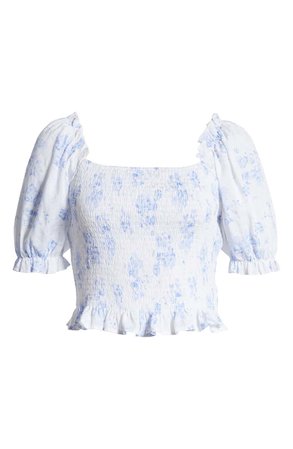 English Factory Floral Smocked Cotton Blend Blouse | Nordstrom