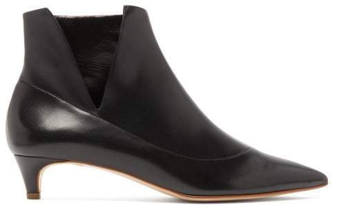 Fairview Side Slit Kitten Heel Leather Boots - Womens - Black