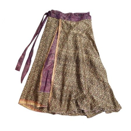 purple green floral long skirt