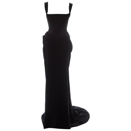 Vivienne Westwood black velvet corset and bustle skirt, fw 1996 For Sale at 1stdibs
