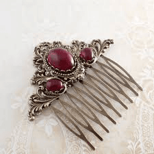 Antique hair comb brass and Ruby