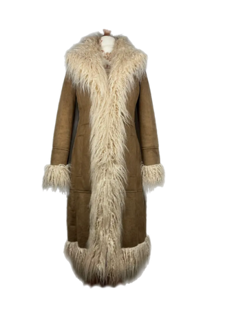 Penny lane styled 70's coat  afghan faux suede & Mongolian fur trimmed coat