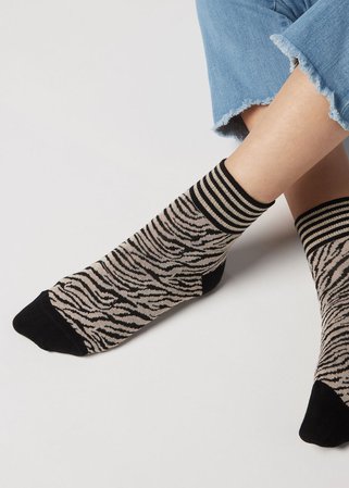 Animal Print Cotton Ankle Socks - Short socks - Calzedonia