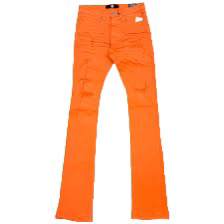 orange stacked jeans