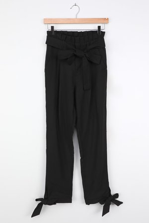 Black Paperbag Pants - Black Trouser Pants - Paperbag Waist Pants - Lulus