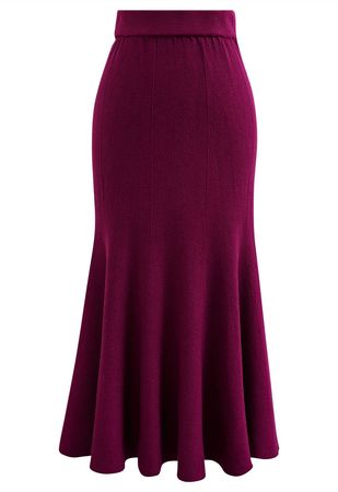 Frilling Hem Knit Midi Skirt in Violet - Retro, Indie and Unique Fashion