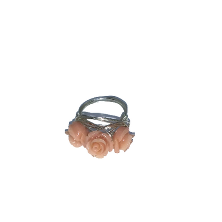 Peach Three Carved Flower Wire Wrapped Ring | Angieshel Designs
