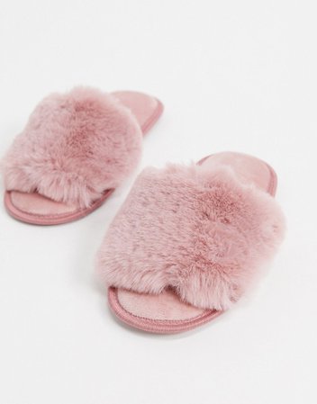 Loungeable fluffy slider slipper in pink | ASOS