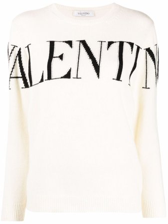 Valentino intarsia-knit logo long-sleeve jumper - FARFETCH